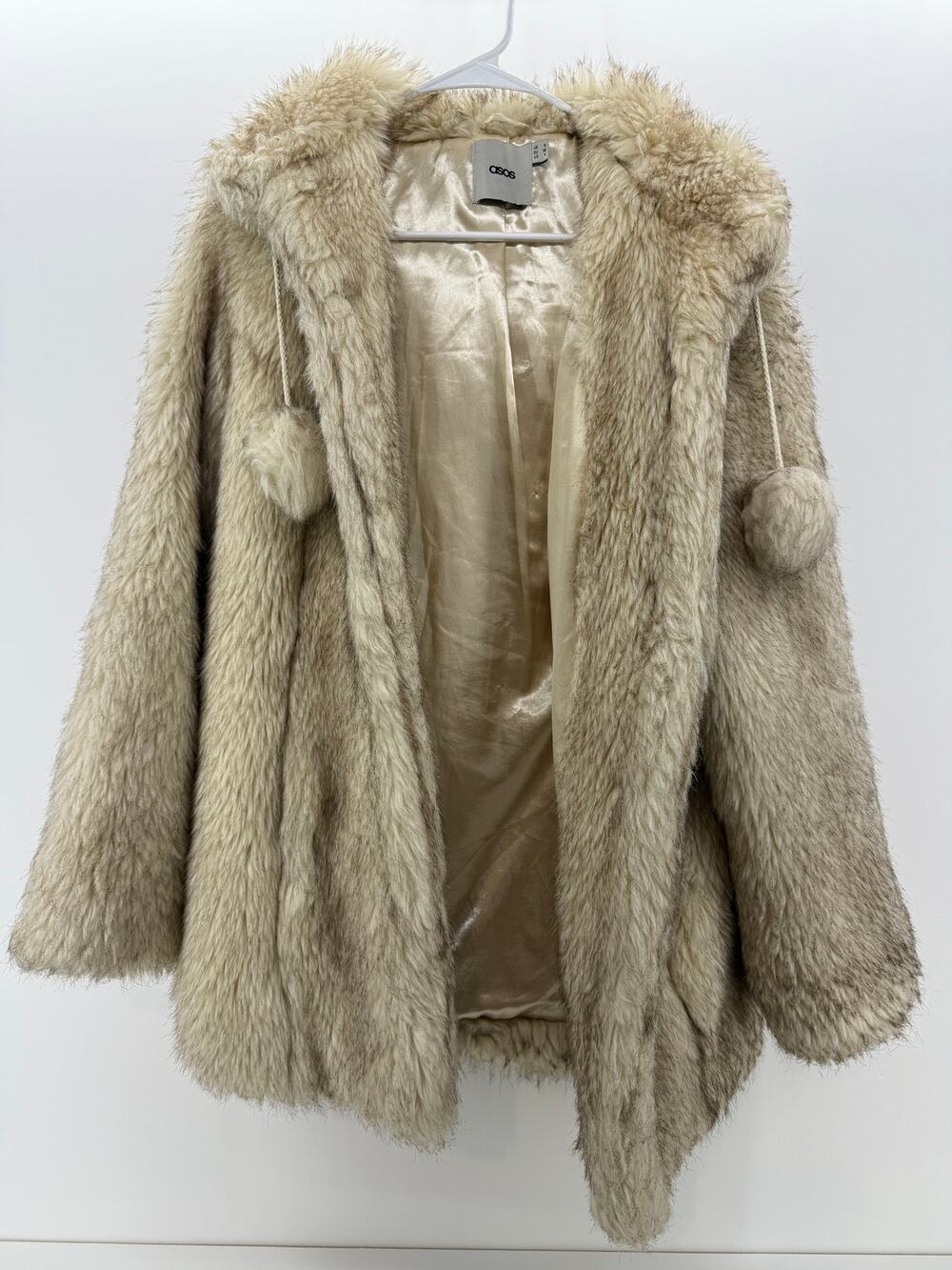 ASOS Cream Faux Fur Coat with Hood